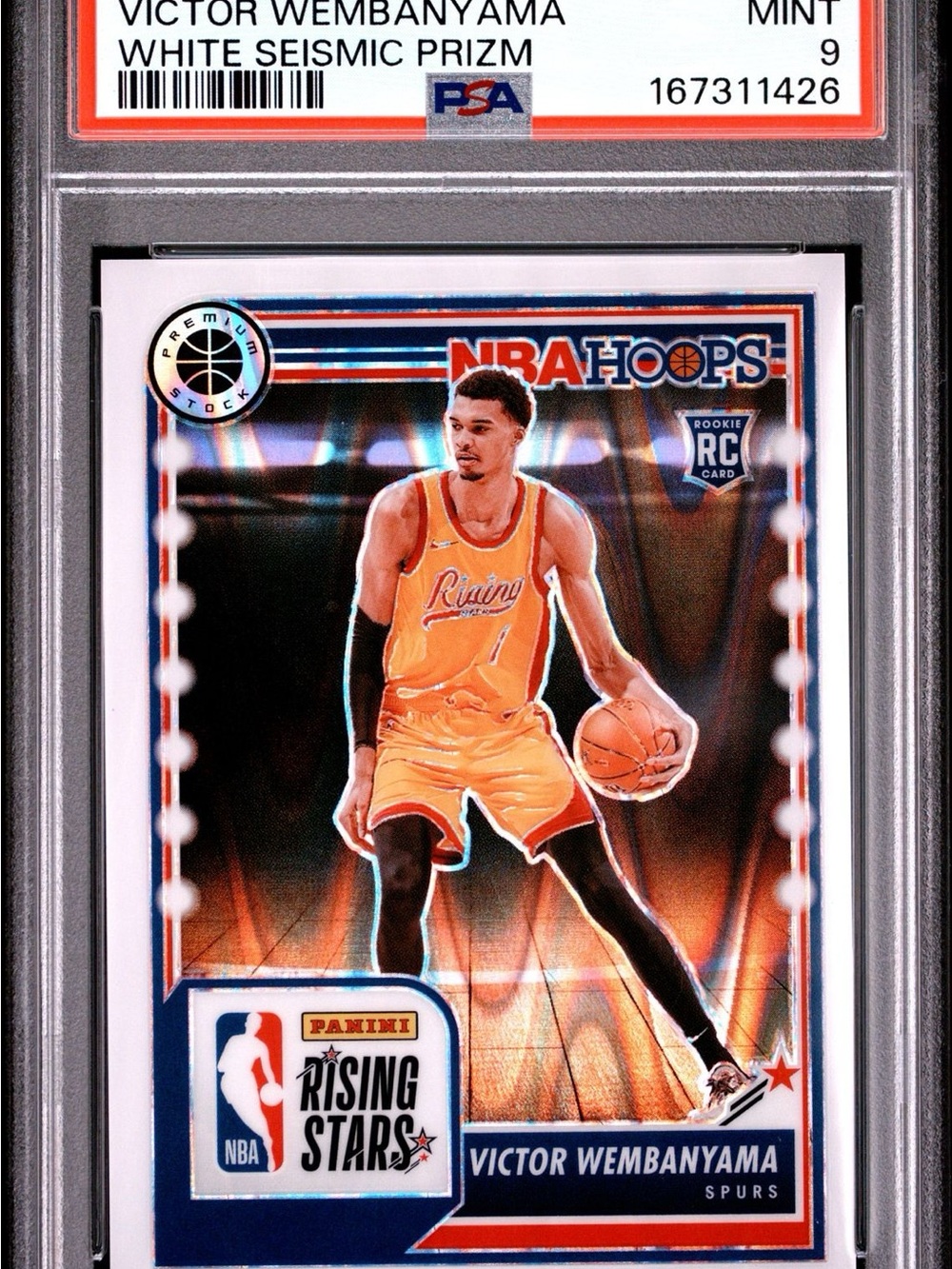 Panini NBA Hoops Victor Wembanyama Rookie Card - White Seismic Prizm /75 PSA 9